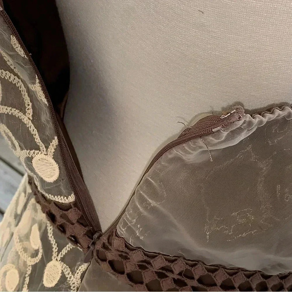 Ryu Anthroplogie Sleeveless Dress Brown With Camel Lace Overlay Fringe Sz Large - Picture 4 of 9